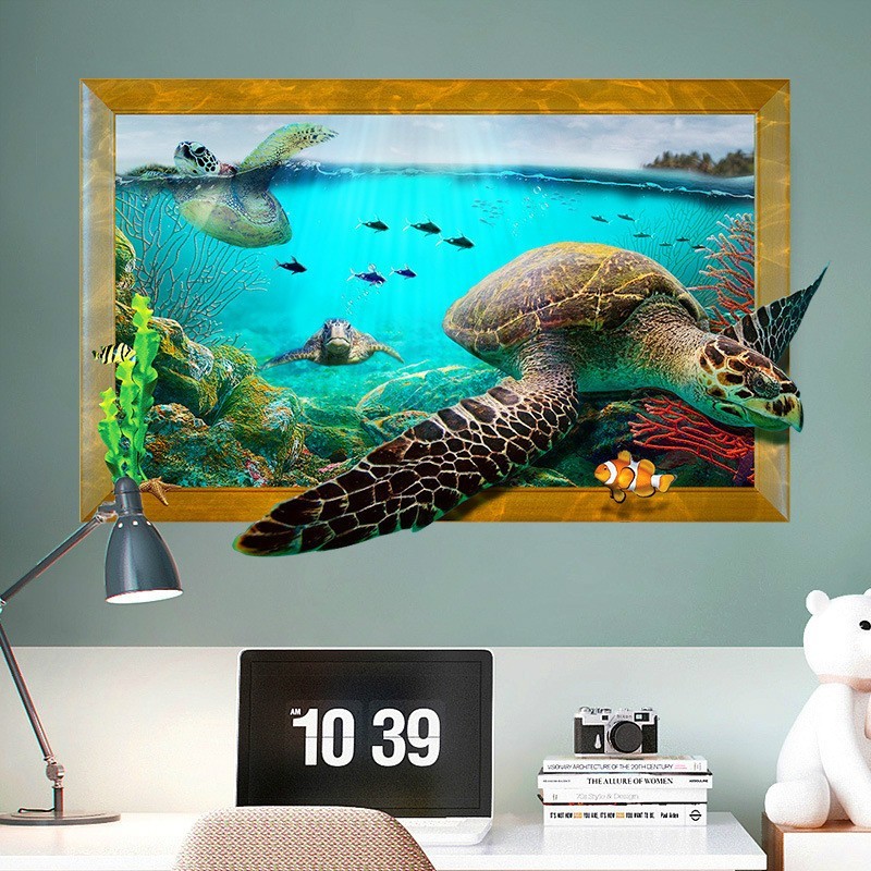 Wandtattoo 3D Meeresschildkröten 60x90cm Unterwasserwelt