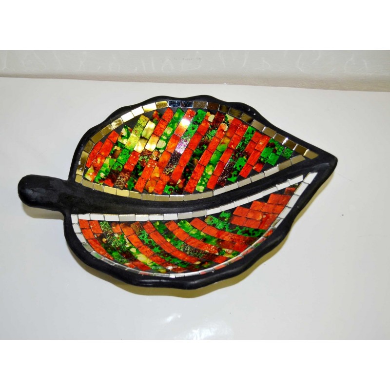 Mosaikteller 35x22cm Teller bunt Colorful Blattform in Dekoteller Mosaiktechnik